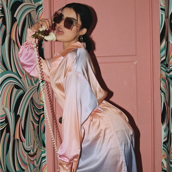 SUNRISE TIE UP MINI DRESS ORANGE MULTI - Picture 1 of 5